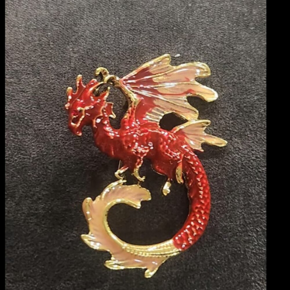 Red & Orange Dragon Brooch